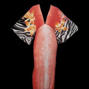 S Twelve multiprint maxi dress w/ cape sleeves